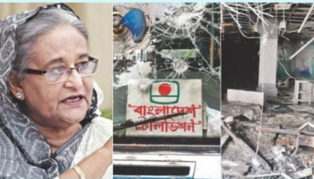 নিজ চোখে দেখলেন বিটিভির ‘ধ্বংসযজ্ঞ’ :- প্রধানমন্ত্রী