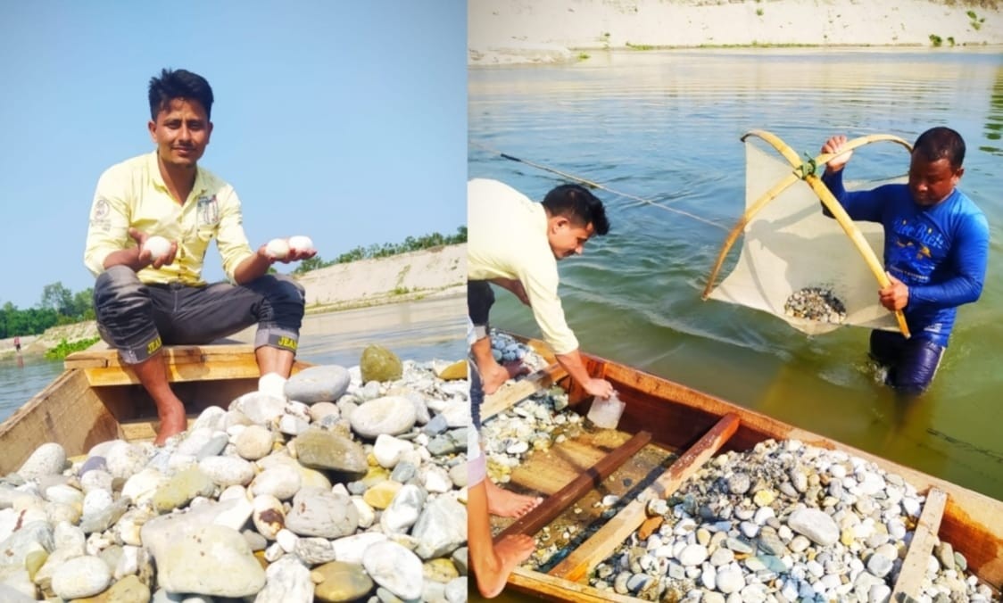 পঞ্চগড়ে  শীতে খেটে খাওয়া মানুষদের দুর্ভোগঃ নদী থেকে পাথর উত্তোলন করছে পাথর শ্রমিকরা
