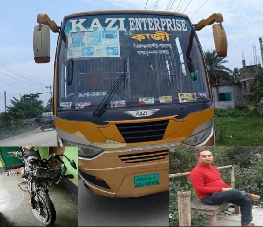 দেবহাটায় বাস-মোটরসাইকেলের মুখোমুখি সংঘর্ষে মৎস্য ব্যবসায়ী নিহত, বাস আটক